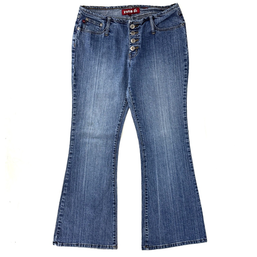 Vintage 90s Y2K Zana-Di Stretch Denim Low Rise Button Fly Hippie Flare Jeans 32"